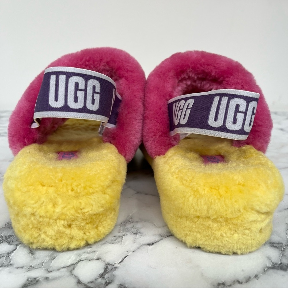 Ugg Fluff Yeah Rainbow Yellow Slide Slipper Platform Colorful Bright Happy Cozy - Picture 8 of 11